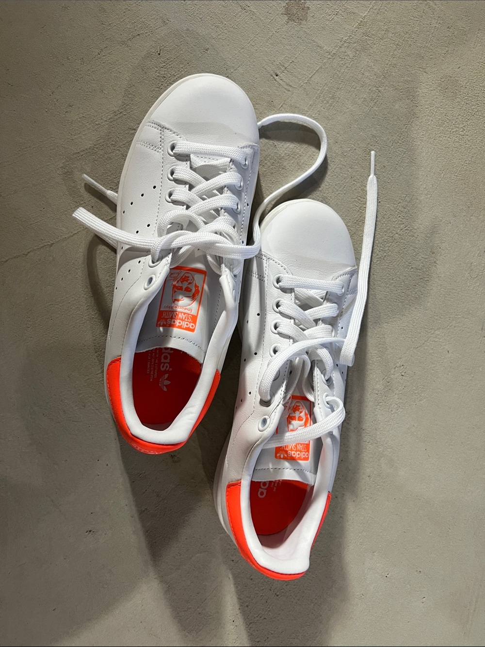 adidas White Sneakers with Bright Orange Heel Detail